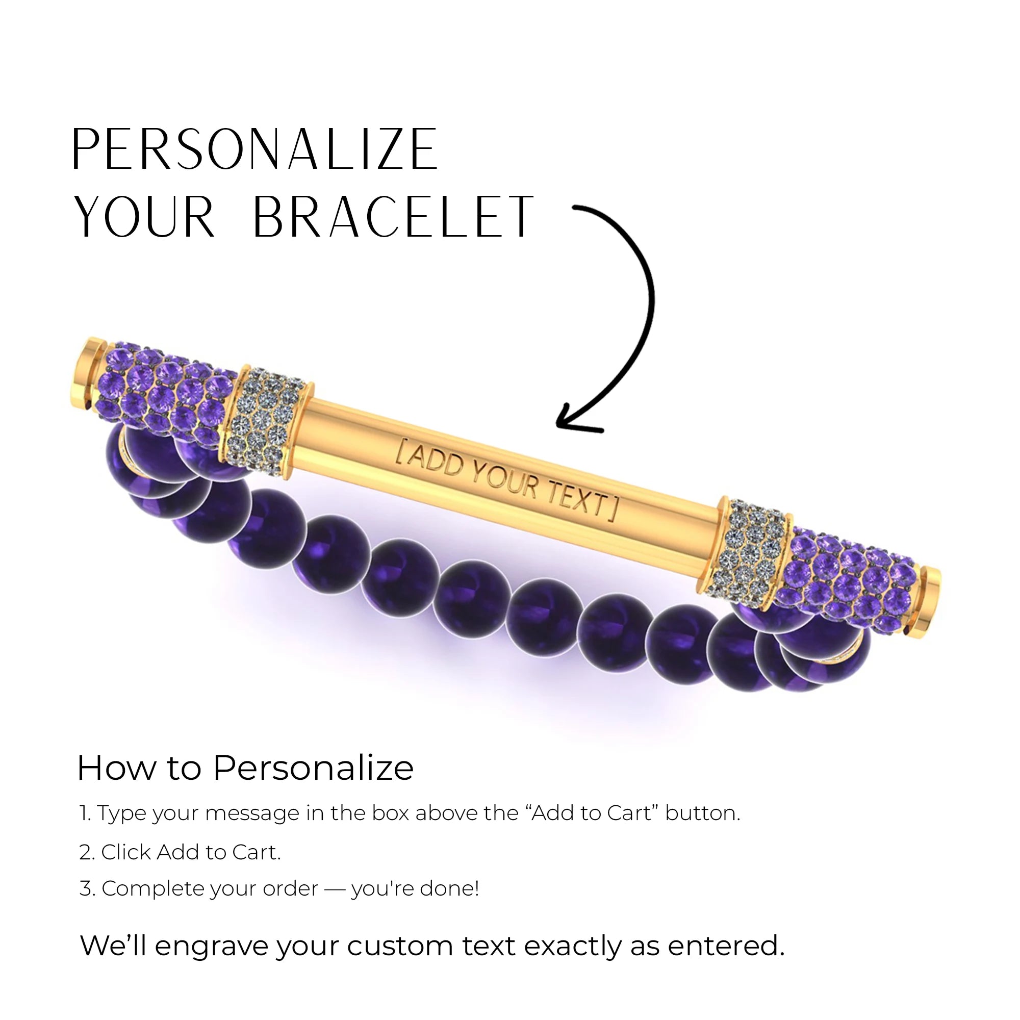 Amethyst & Diamond Baton Bracelet
