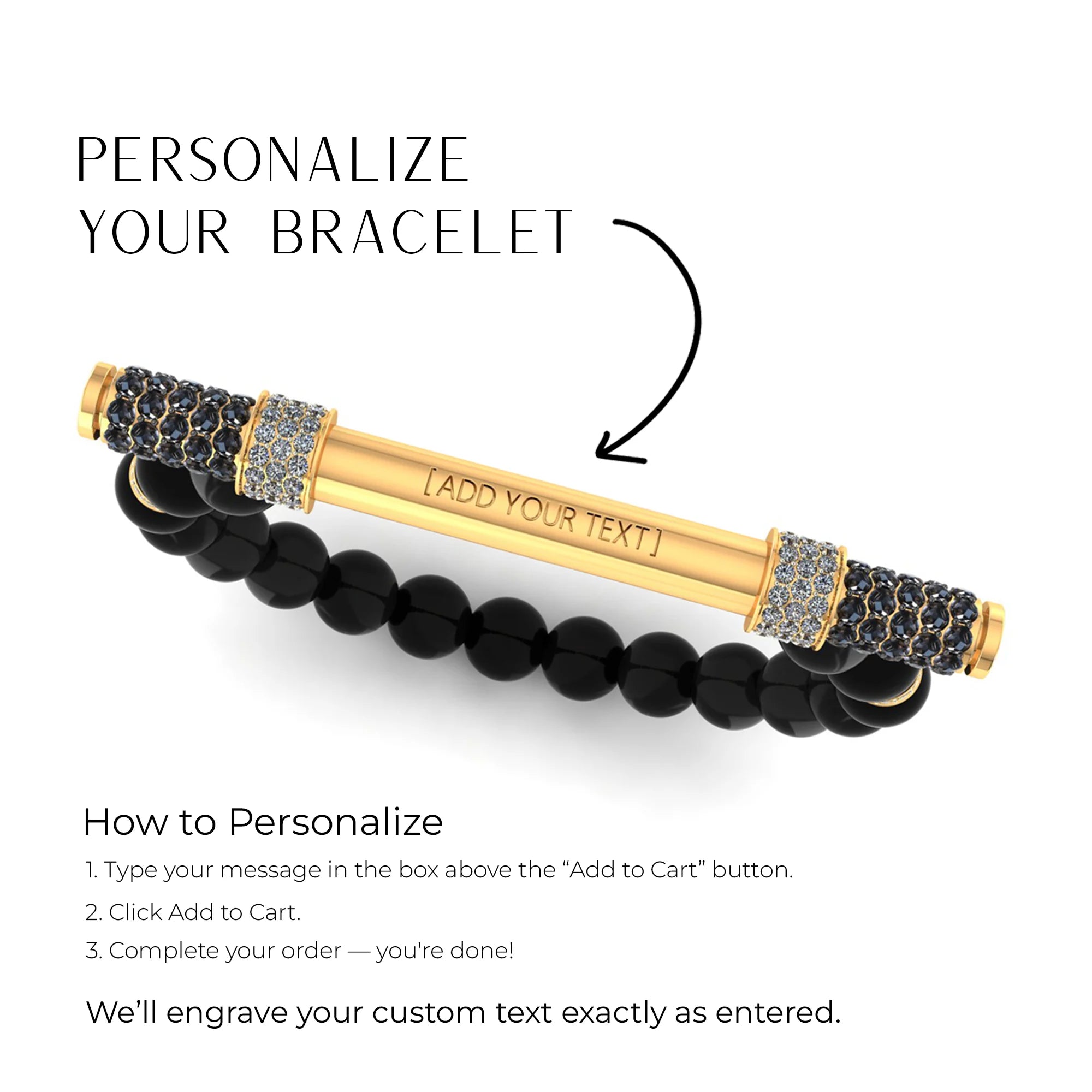 Black Onyx & Diamond Baton Bracelet