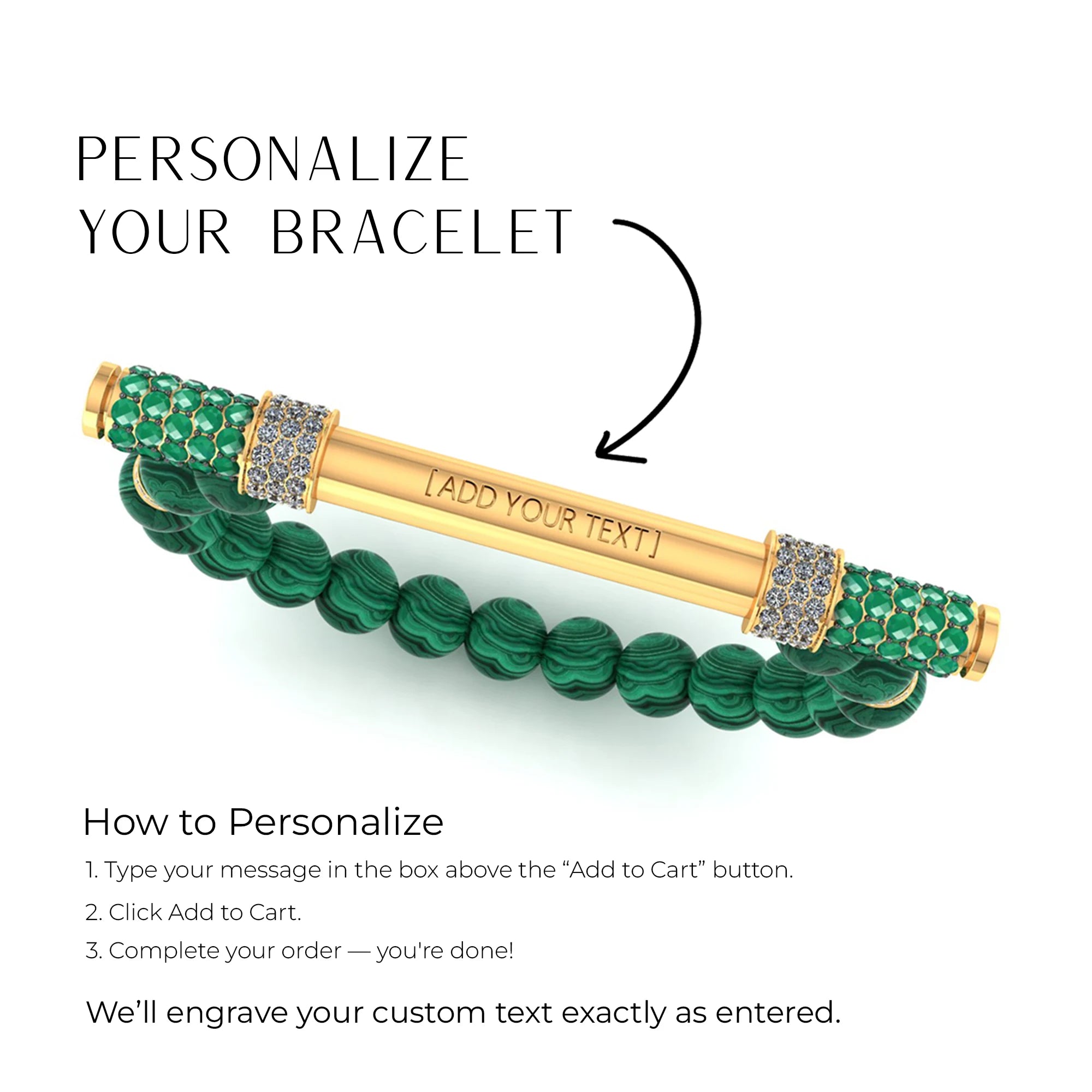 Malachite & Diamond Baton Bracelet