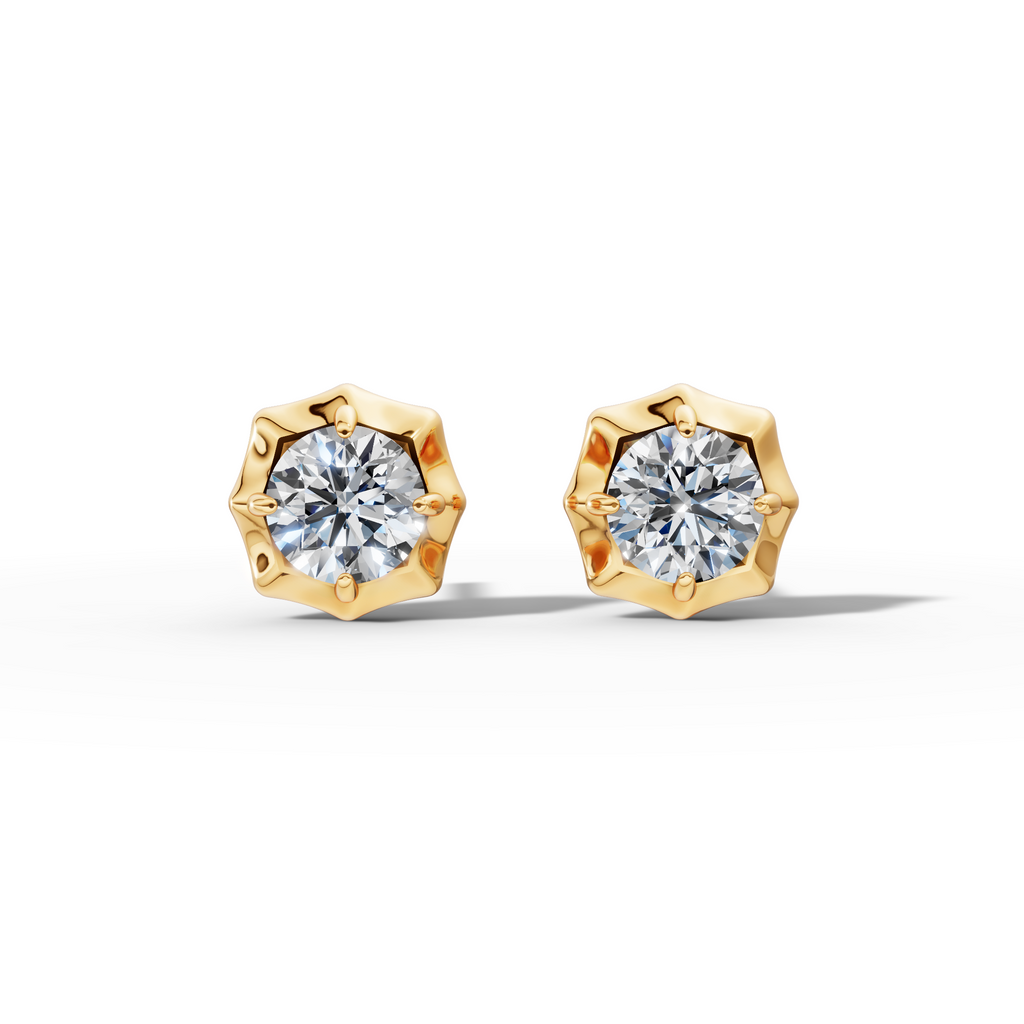 Étoile Round Solid Gold Studs
