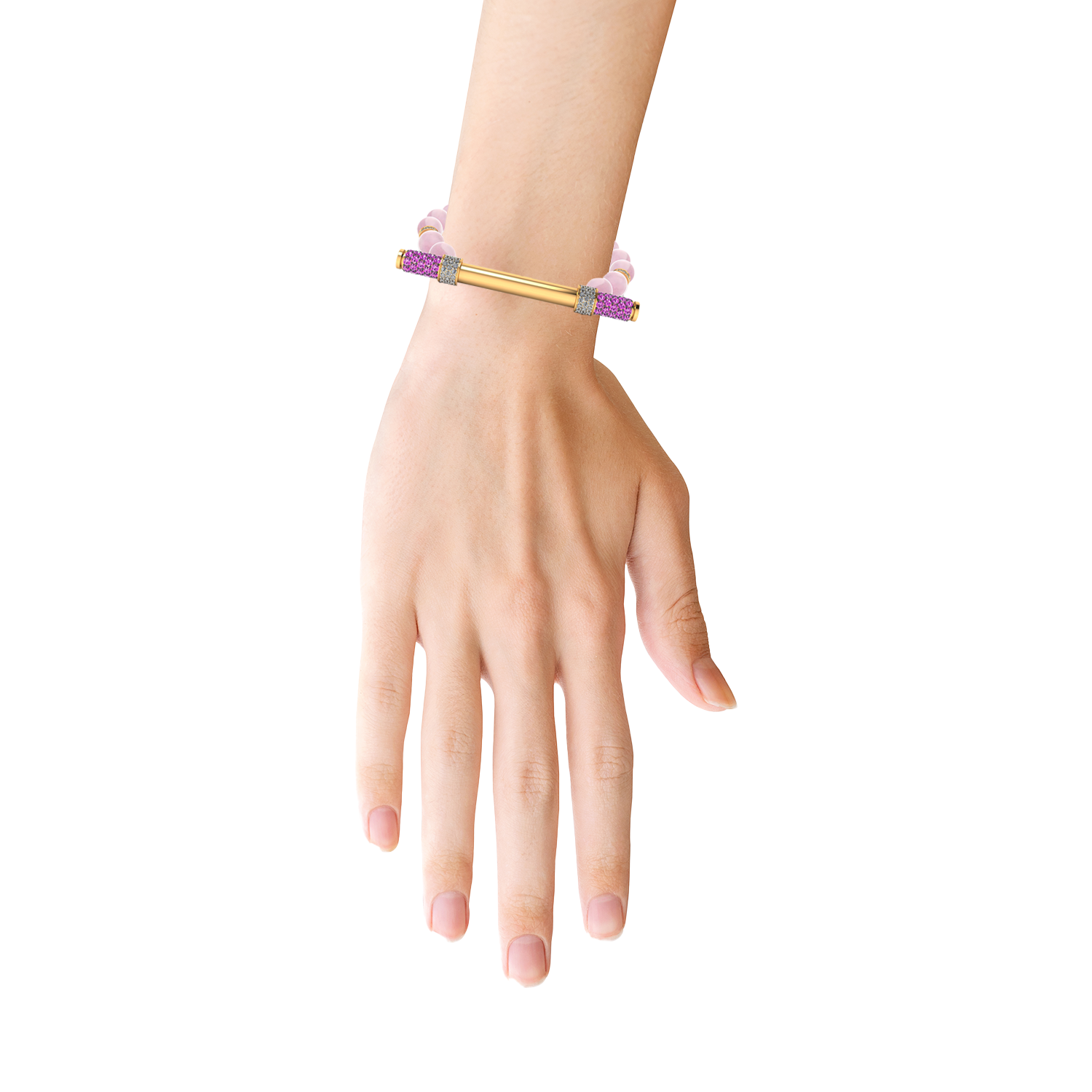 Rose Quartz & Diamond Baton Bracelet