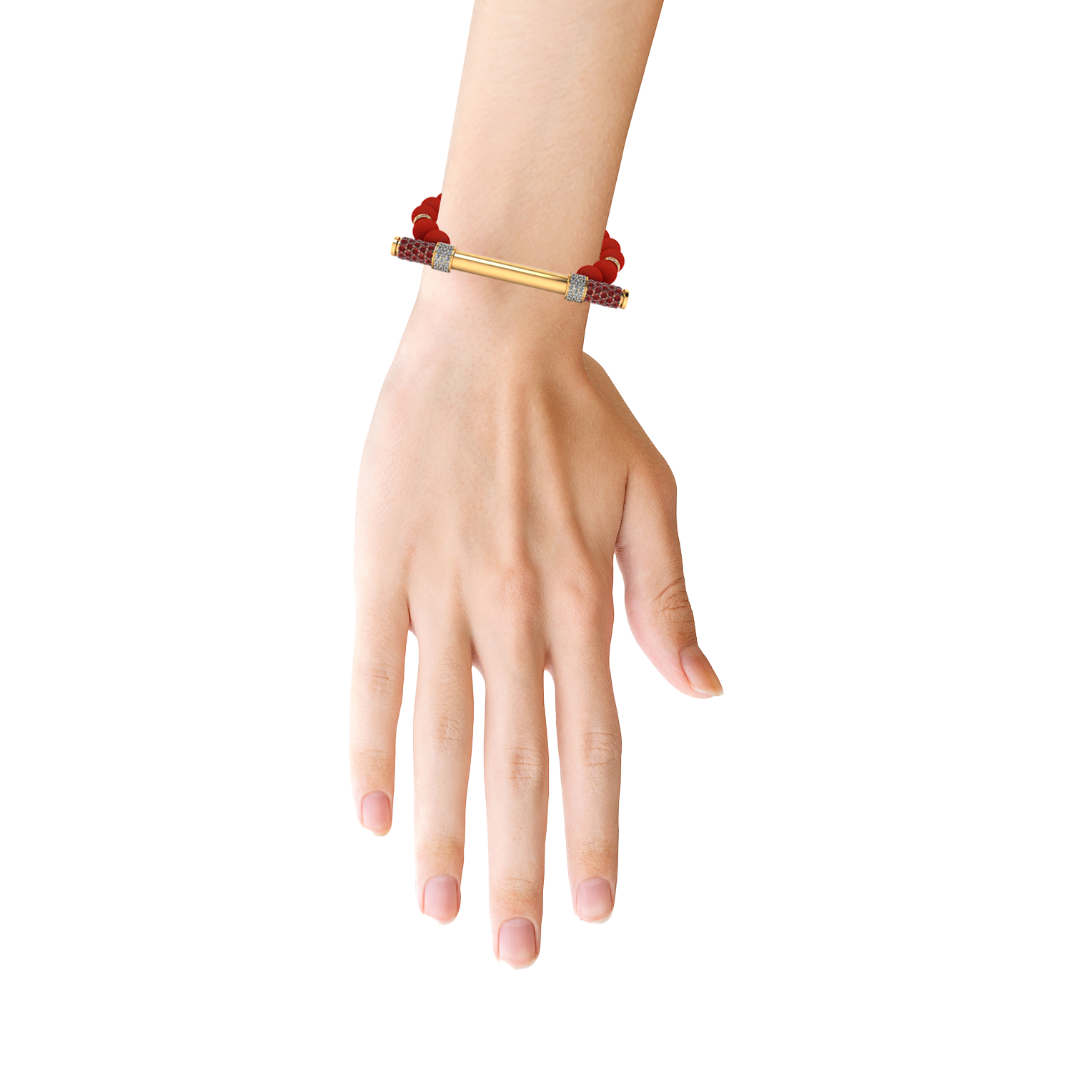 Red Coral & Diamond Baton Bracelet