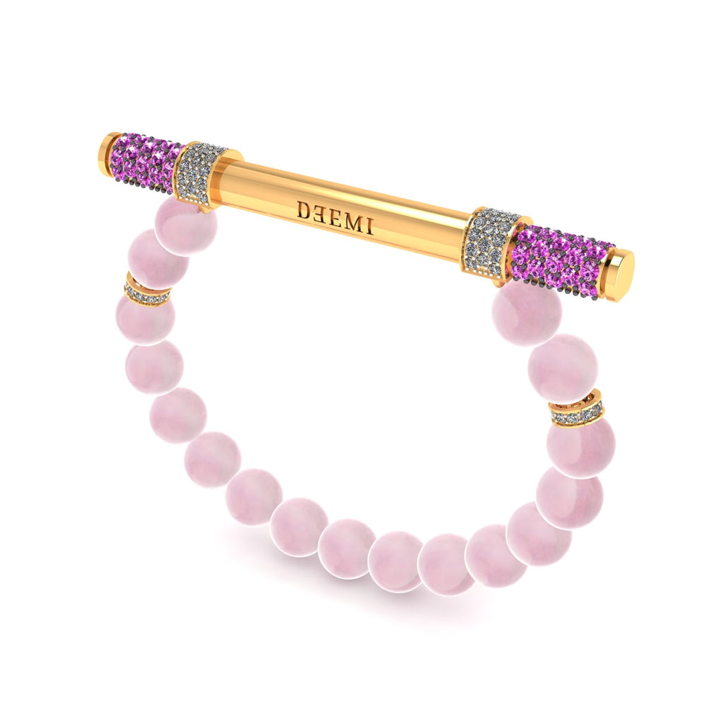 Rose Quartz & Diamond Baton Bracelet