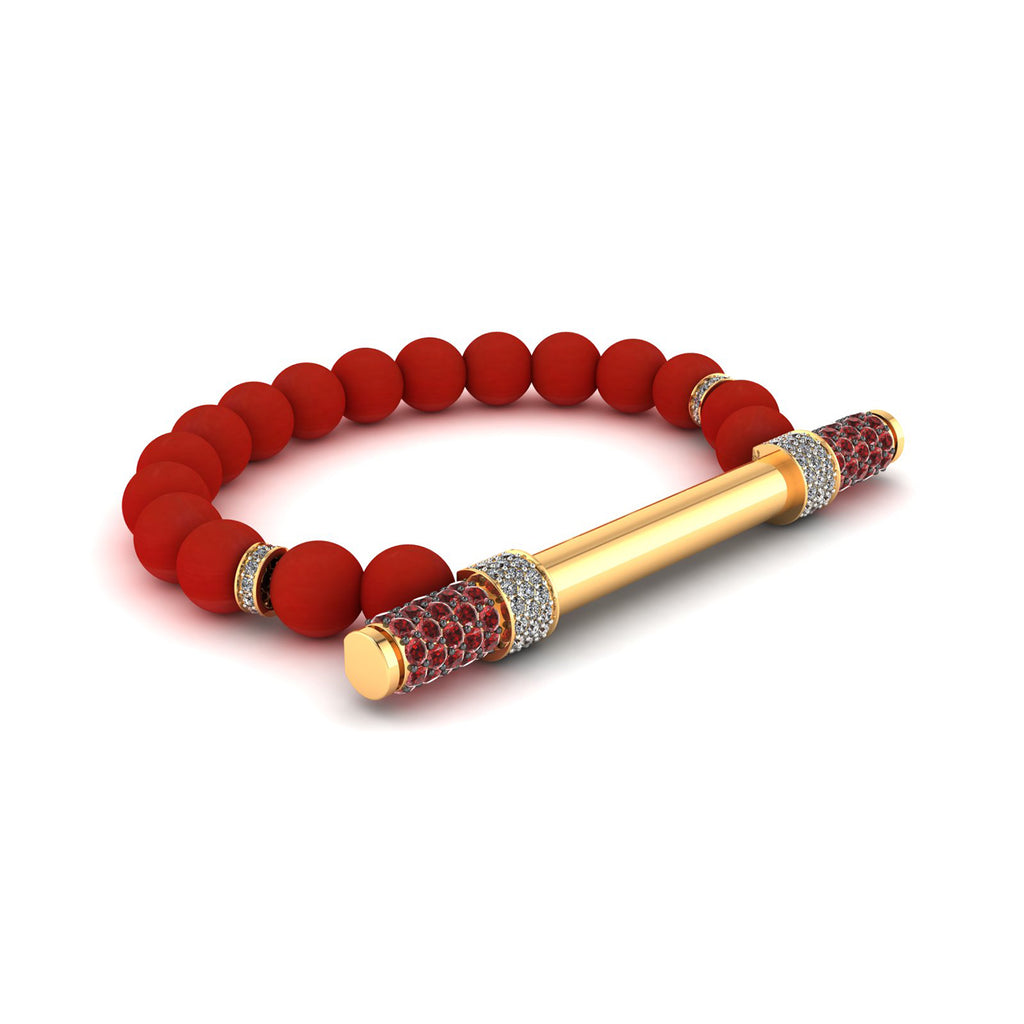 Red Coral & Diamond Baton Bracelet