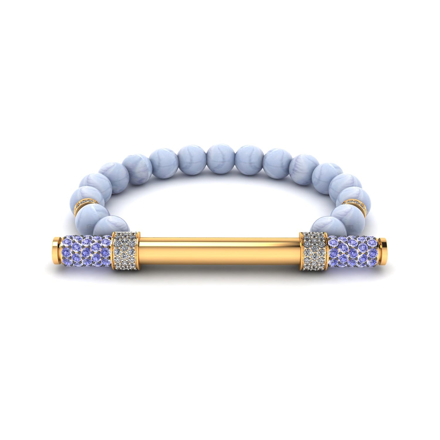 Blue Lace Agate & Diamond Baton Bracelet
